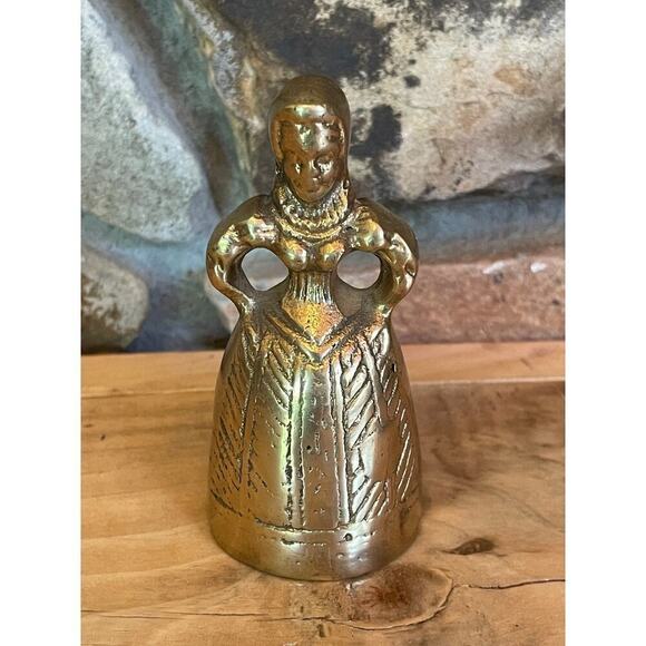 Vintage Brass Small Lady Bell. Southern Dress. Great details! Shelf Decor. - Picture 1 of 5